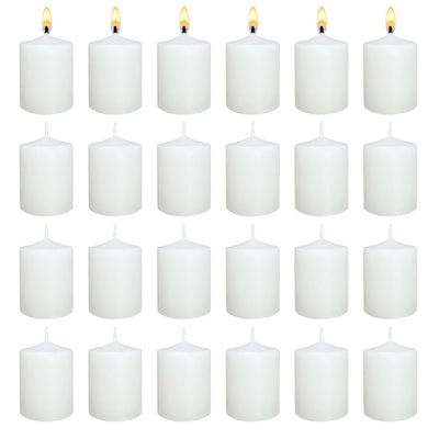 White Votive Candles Long Burn Time Unscented Candles Votives Bulk Pack of 24 Small Pillar Candles