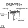 MOUNTAIN SUMMIT GEAR Heavy-Duty Roll-Top Table for Camping - Portable Aluminum-Top Folding Table with Steel Frame by Caddis Sports, Inc. (Medium)