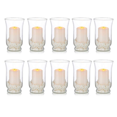 Glasseam Glass Pillar Candle Holders: Large Hurricane Candle Holder Bulk 10 Clear Candleholders for Centerpieces Tables Wedding Reception Christmas Halloween for Home Dining Room Decor