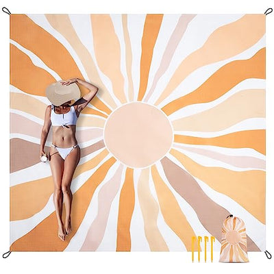 Waterproof Sandproof Beach Blanket, 9 Ft X 10 Ft Extra Large Beach Mat for 8 Adults, Lightweight Polyester Outdoor Picnic Blanket for Travel, Hiking, Camping, Beach Accessories for Vacation