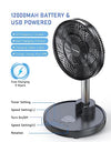 FARADAY Oscillating Standing Fan 12” Foldable Portable Quiet Floor Fan 12000mAh Rechargeable Pedestal Fan with Remote, Timer Setting, Height Adjustable Foldaway Fan for Bedroom Home Office, 6 Speed