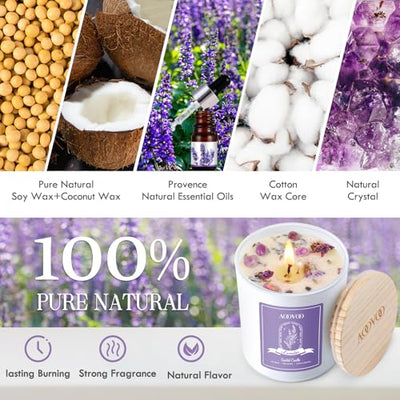 Lavender Scented Candles Gift for Women - Aromatherapy Candle with Crystals Inside, 10oz 100% Natural Soy Wax Candles for Home Scented 60H Burn, Candle for Women Men Mothers Day Gifts for Mom