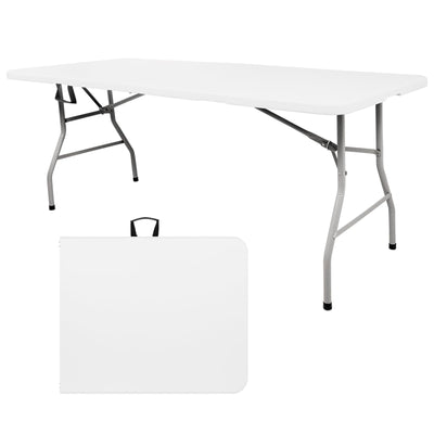 Mean yeah 6FT Plastic Folding Table, Portable Picnic Table Outdoor, for Camping, Party, Wedding,Picnic, with Lock, Handle - White