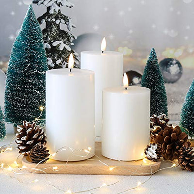 Eywamage White Flat Top Flameless Pillar Candles with Remote, Flickering Real Wax LED Battery Candles Φ 3" H 4" 5" 6"