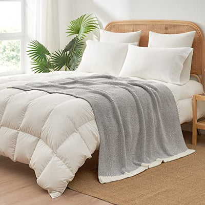 Snuggle Sac Grey Throw Blanket for Couch, Reversible Super Soft Blankets Warm Cozy Knit Blanket Fuzzy Plush Lightweight Throws Blankets for Sofa, Bed, Picnic, Heather Grey, 50 x 60 inches