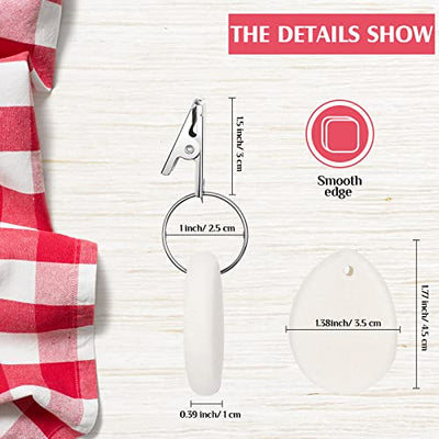 Remagr 24 Pieces Tablecloth Weights Teardrop Shape Pendant Stones with Metal Clips Marble Teardrop Table Cover Weights Table Cloth Weights Hangers for Outdoor, Picnic Family Party(White)