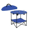 Preferred Nation | 2 Tier Folding Camping Table with 4 Mesh Cup Holders Blue | Polyester with Metal Frame | Compact, Convenient Carry Case Included | Side Table for Tailgate