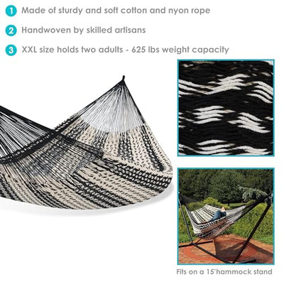 Sunnydaze Handwoven XXL Thick Cord Mayan Family Hammock - 625-Pound Capacity - Black/Natural