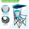 ALPHA CAMP Heavy Duty Canopy Lounge Chair Sunshade Hiking Travel Chair with Cup Holder Enamel Blue