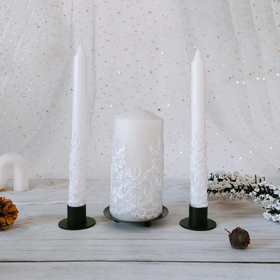 Unity Candles for Wedding Ceremony Set with Holder, Wedding Accessories for Reception Ceremony - Wedding Gifts - Candle Set - 5.5 Inch Pillar and Two 9.8 Inch Tapers