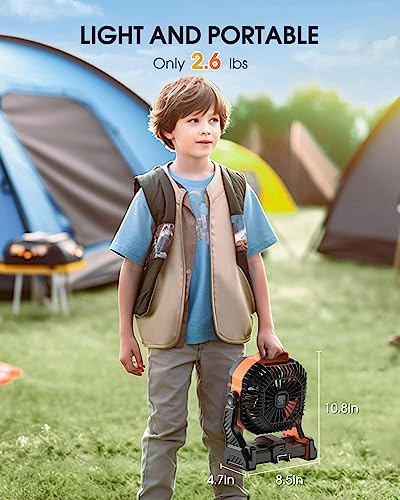 DOWILLDO 20000mAh Battery Powered Portable Fan - Rechargeable Outdoor Camping Fan with LED Lantern, Personal Cooling Fan for Bedroom with Cold Air, Table Fan for Travel, Hiking, Fishing, Picnic