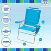 Rio Brands 4-Position Folding Beach, Camping, Lawn Chair, Turquoise, 17"