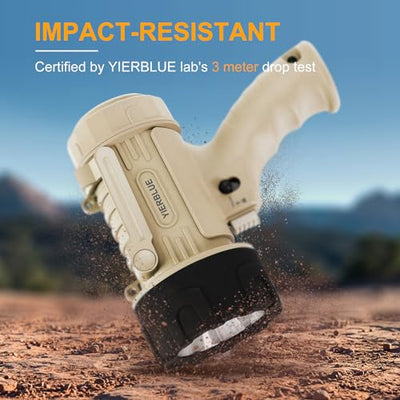 YIERBLUE Rechargeable Spotlight Flashlight with 1000,000 Lumen LED, IP67 Waterproof Long Running Spot Light searchlight, Impact Resistant Handheld Spotlight with Foldable Stand and Detachable Red Lens