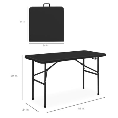 Best Choice Products 4ft Plastic Folding Table, Indoor Outdoor Heavy Duty Portable w/Handle, Lock for Picnic, Party, Camping - Black