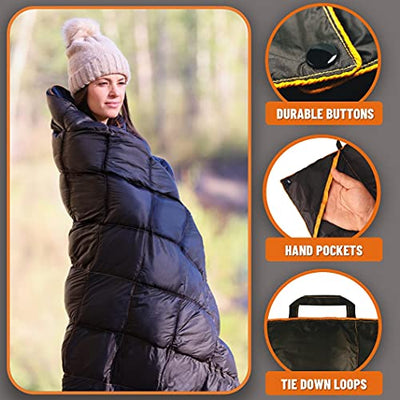 80” x 54 Extra Large Double Insulated Outdoor Camping & Picnic Blanket.Double Puffy, Warm, Packable, Weatherproof, Durable, and Lightweight