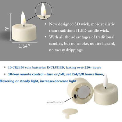 Eywamage Real Wax Ivory Flameless Tealights with Remote Batteries Included, Bright Flickering LED Tea Votive Candles Set of 10