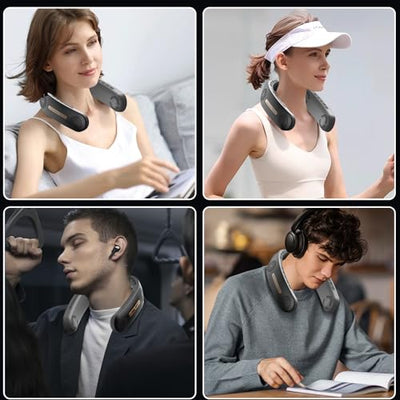OLV Neck Fan 4 Turbo 6000mAh Portable Neck Fan 360°Cooling Airflow Bladeless Neck Fan USB Rechargeable with 3 Speeds Adjustment Wearable Personal Fan for Outdoor Travel Indoor - Black