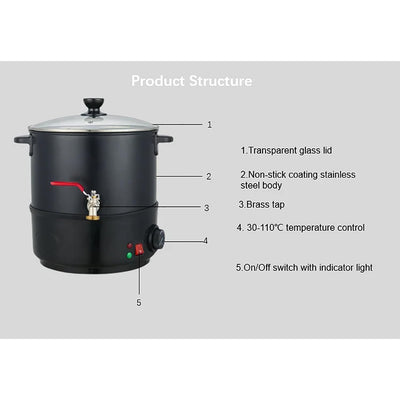 NITTAI 8L Candle Melting Pot, with Rotary Switch, Electric Non-Stick Candle Making Pouring Pot, with Pour Spout and Pot, 30-110℃ Temperature Control, for Business Home Bulk Production