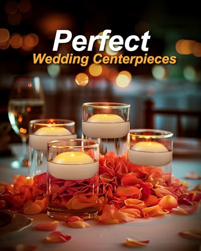 Homemory 3 Inch Flameless Floating Candles, White Real Wax, 100+ Hour, Battery Flickering Waterproof Tealights-Wedding Centerpiece, Engagement, Dinner Parties, Beach Parties, Home Decor, Set of 12