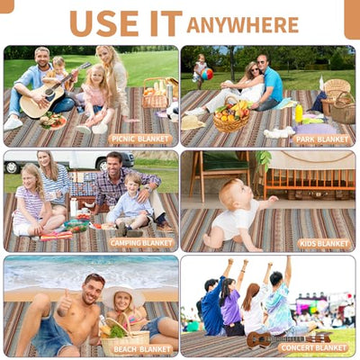 Picnic Outdoor Blanket Extra Large-Waterproof Picnic Blankets 79" x 59" | Portable Camping Blanket | Beach Mat Sand Free with Carry Strap | Park Blanket for Grass, Hiking, Travel, Concerts, Indoor(Orange)