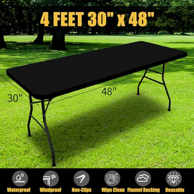 smiry Rectangle Picnic Table Cloth, Waterproof Elastic Fitted Tablecloths for 4 Foot Tables, Washable Polyester Table Cover for Camping, Indoor and Outdoor (Black, 30"x48")
