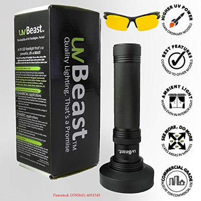 uvBeast Black Light UV Flashlight – High Power 100 LED with 30-feet Flood Effect – Professional Grade 385nm-395nm Best for Commercial/Domestic Use Works Even in Ambient Light - USA Stock – UK Design