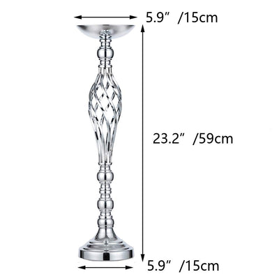 Set of 2 Versatile Silver Flower Arrangement Stand & Pillar Candle Holder Set for Wedding Party Dinner Centerpiece Event Restaurant Hotel Decoration (Silver Twist Style, 2 x L)