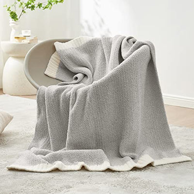 Snuggle Sac Grey Throw Blanket for Couch, Reversible Super Soft Blankets Warm Cozy Knit Blanket Fuzzy Plush Lightweight Throws Blankets for Sofa, Bed, Picnic, Heather Grey, 50 x 60 inches