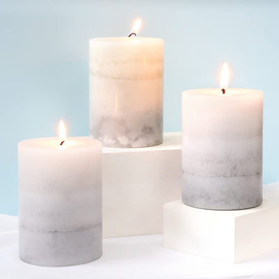 Set of 3 Scented Pillar Candles Creamy Coconut Scented Candles 3 x 4 Long-Lasting Candles Scented White Candles Palette Pillar Candles Clean Burning No Drip Candles Gift for Home Party Decor