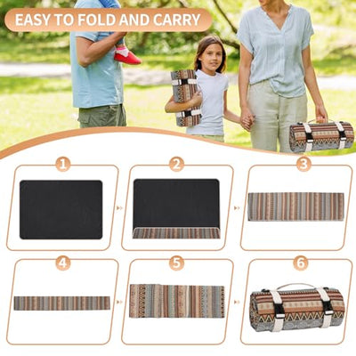 Picnic Outdoor Blanket Extra Large-Waterproof Picnic Blankets 79" x 59" | Portable Camping Blanket | Beach Mat Sand Free with Carry Strap | Park Blanket for Grass, Hiking, Travel, Concerts, Indoor(Orange)