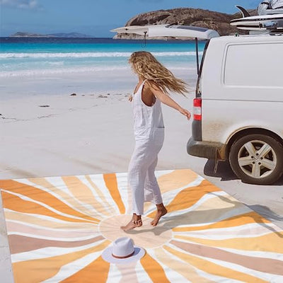 Waterproof Sandproof Beach Blanket, 9 Ft X 10 Ft Extra Large Beach Mat for 8 Adults, Lightweight Polyester Outdoor Picnic Blanket for Travel, Hiking, Camping, Beach Accessories for Vacation