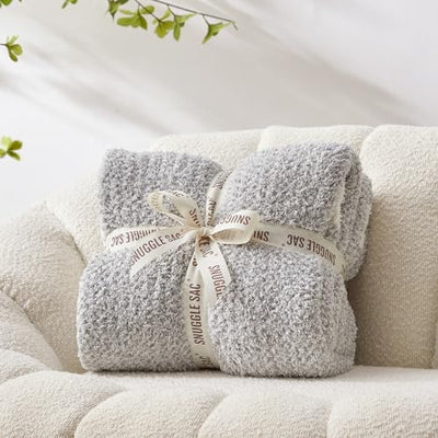 Snuggle Sac Grey Throw Blanket for Couch, Reversible Super Soft Blankets Warm Cozy Knit Blanket Fuzzy Plush Lightweight Throws Blankets for Sofa, Bed, Picnic, Heather Grey, 50 x 60 inches
