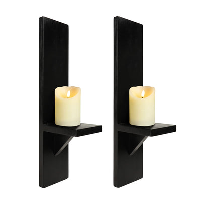 Wall Candle Sconces Set of 2, Decorative Wooden Candle Holder, Farmhouse Candle Sconce, Living Room Wall Decoration (Solid Black)