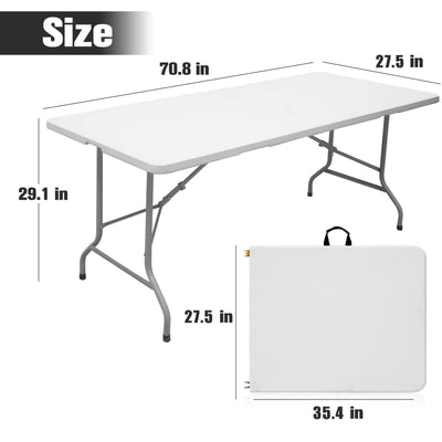 Byliable Folding Table 6ft Portable Heavy Duty Plastic Fold-in-Half Utility Foldable Table Plastic Dining Table Indoor Outdoor for Camping, Picnic and Party, White