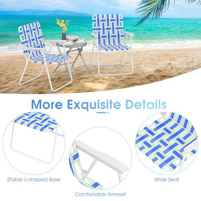 Giantex Beach Chairs Set of 6, Patio Folding Lawn Chairs for Adults, Outdoor Webbing Chair w/Steel Frame, Lightweight & Portable Camping Chairs for Fishing, Yard, Garden, Poolside Webbed Chairs, Blue