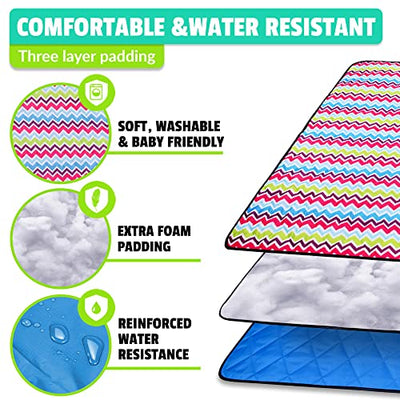 Roebury Beach Blanket Sand Proof & Outdoor Picnic Blanket - Water Resistant, Large Mat for Camping or Travel. Washable, Foldable, Easy Carry Compact Tote Bag (Wave Design)