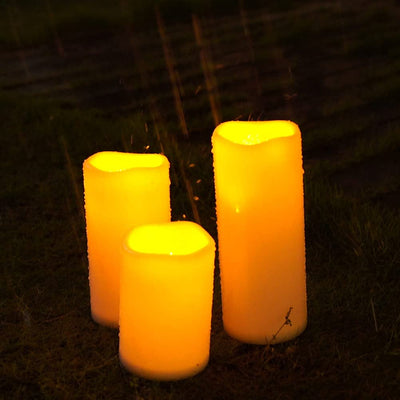 Homemory 6" 8" 10" x 4" Waterproof Outdoor Flameless Candles, Battery Operated Flickering LED Pillar Candles with Remote and Timers for Indoor, Plastic, Ivory White