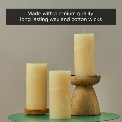 Simply Soson 3x6 inch Ivory Rustic Eucalyptus and Sage Pillar Scented Candle - 3 Pack - for Home Decor, Aromatherapy, Weddings, Restaurants, Spa, Church