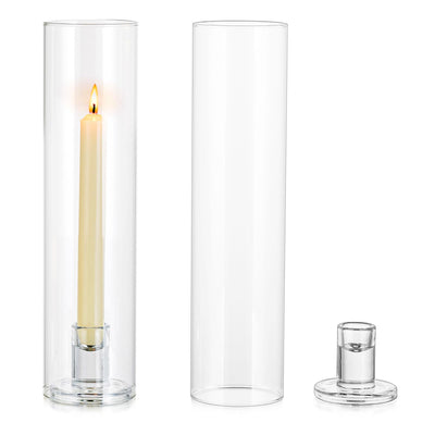 NUPTIO Hurricane Glass Candle Holders: 2 Pcs Candlestick Holder for Taper Candles with Cylinder Covers 11.8 inch Tall Windproof Clear Candlesticks Holder Stand for Wedding Party Christmas Home Decor