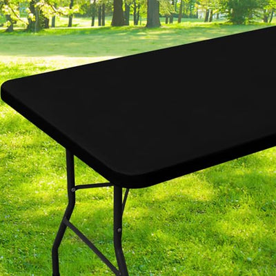 smiry Rectangle Picnic Table Cloth, Waterproof Elastic Fitted Tablecloths for 4 Foot Tables, Washable Polyester Table Cover for Camping, Indoor and Outdoor (Black, 30"x48")