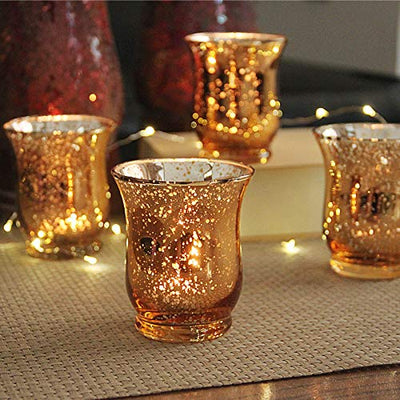 Tebery 12 Pack Round Gold Votive Candle Holders, 2-Inch Glass Tealight Candle Holder for Table Centerpiece, Wedding Decoration, Party, and Home Decor