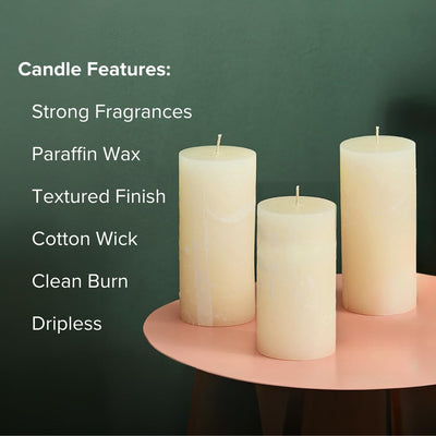 Simply Soson 3x6 inch Ivory Rustic Eucalyptus and Sage Pillar Scented Candle - 3 Pack - for Home Decor, Aromatherapy, Weddings, Restaurants, Spa, Church