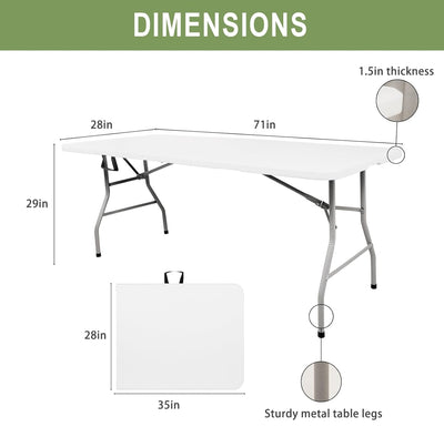 Mean yeah 6FT Plastic Folding Table, Portable Picnic Table Outdoor, for Camping, Party, Wedding,Picnic, with Lock, Handle - White