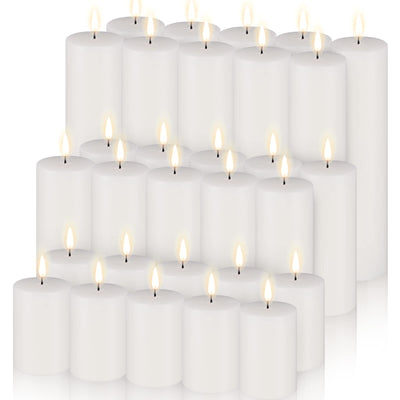 Set of 30 White Unscented Pillar Candles 2 x 3, 2 x 5, 2 x 8 Inch Large Tall Pillar Candles Bulk Rustic Emergency White Big Cotton Wick Wax Candle for Wedding Home Restaurants Spa Church Decorations