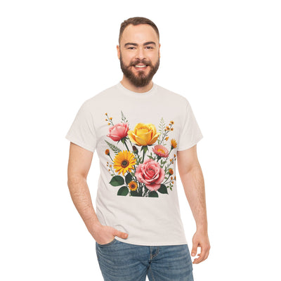 Wildflowers and Pink & Yellow Roses, Graphic T-Shirts for Women, Floral Shirt, Womens Short Sleeve, Ladies Graphic Tees #5146TTS