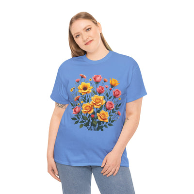 Wildflowers and Pink & Yellow Roses, Graphic T-Shirts for Women, Floral Shirt, Womens Short Sleeve, Ladies Graphic Tees #5139TTS