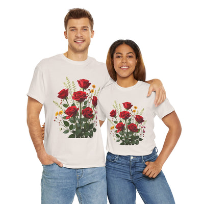 Wildflowers and Red Roses, Graphic T-Shirts for Women, Floral Shirt, Womens Short Sleeve, Ladies Graphic Tees #5128TTS