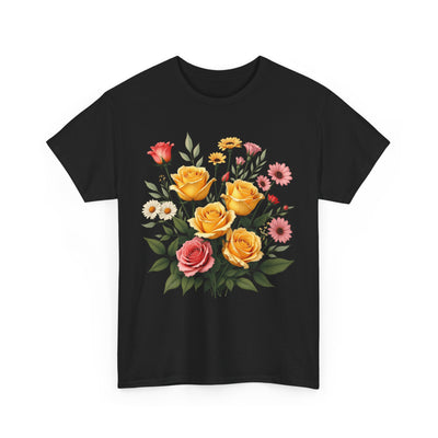 Wildflowers and Pink & Yellow Roses, Graphic T-Shirts for Women, Floral Shirt, Womens Short Sleeve, Ladies Graphic Tees #5137TTS