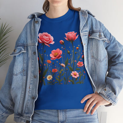 Wildflowers and Pink Roses, Graphic T-Shirts for Women, Floral Shirt, Womens Short Sleeve, Ladies Graphic Tees #5022TTS