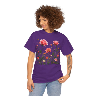 Wildflowers and Pink Roses, Graphic T-Shirts for Women, Floral Shirt, Womens Short Sleeve, Ladies Graphic Tees #5022TTS